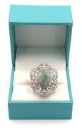 Exquisite 7.75CTS Oval Shaped Cabochon-Cut Emerald & 2.35CTW White Sapphire Ring in Sterling Silver