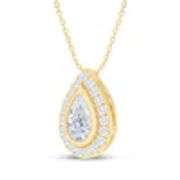 1.10 ctw pearl shape D, VVS1 lab grown diamond with 18" 14k gold pendent