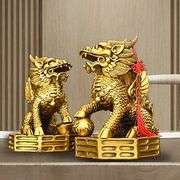 Feng Shui Qilin Brass Statue Pair for Wealth & Protection