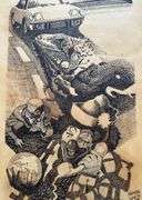 Vintage Lithograph by Henry Paul – Surreal Street Narrative (1973)