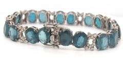 Awesome 50.89CTW Oval Emerald-Cut Blue Topaz & Diamond Bracelet in 14K White Gold Over Sterling Silv