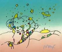 Rare Peter Max Original Mixed Media with Watercolor 'Cosmic Profile', c. 1989