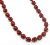 Fantastique 42.50CTW Oval Cabochon-Cut Corals & 3.75CTW Diamond Necklace in 14K Yellow Gold Over Ste