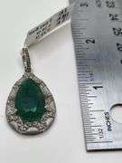 7.74ct Colombian Emerald Pendant with 0.55ct Natural Diamonds in Sterling Silver