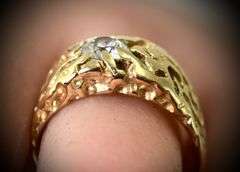 Unisex 14K Yellow Gold Nugget Ring with 1/2 CT. Diamond