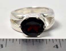 Deep Red Gemstone Ring in Sterling Silver