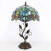 Dragonfly Stained Glass Table Lamp with Metal Leaf Base