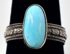 Turquoise Ring with Floral Design in Sterling Silver