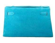 Hermes Kelly Doblis Mini Turquoise Suede Clutch W/Dustbag