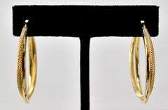 Amazing 10k Yellow Gold Texturized Hoop Earrings