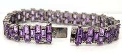 Dazzling 21.73CTW Emerald-Cut Amethyst & Diamond Bracelet in 14K White Gold Over Sterling Silver