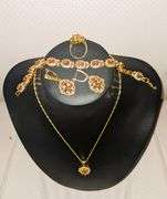 18 Kt Yellow Gold Plate Lab Simulated Orange Sapphire 4 Piece Jewelry Set