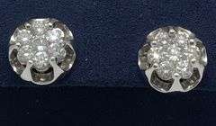 14K White Gold Round Brilliant Cut Diamond Cluster Earring