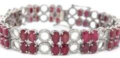 Enamoring 32.00CTW Oval Faceted Ruby & Diamond Bracelet in 14K White Gold Over Sterling Silver
