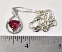 Heart Red Garnet Gemstone Pendant Necklace in Sterling Silver