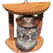 Large Tibetan Prayer Wheel with Wood Frame