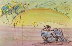 Rare Peter Max One-of-a-Kind Original Mixed Media, 1988