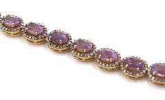 Dazzling 14.98CTW Oval Shaped Emerald-Cut Amethyst & Diamond Bracelet in14K Yellow Gold Over Sterlin