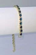 18 Kt Yellow Gold Plated Lab Simulated Deep Violet Blue Tanzanite and Diamond Tennis Bracelet