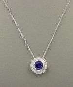 14kt White gold 2.02ct Tanzanite in 0.40ctw diamond halo setting pendant on chain