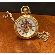 23K Gold-Plated Men's Skeleton Pocket Watch
