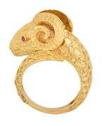 Lalaounis Ram 0.06ctw Ruby Eyes and 0.03ct Diamond Collar Ring in 18K