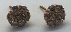 14K Rose Gold Gold Round Brilliant Cut Diamond Cluster Earring