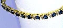 18 Kt Yellow Gold Plated Lab Simulated Deep Violet Blue Tanzanite and Diamond Tennis Bracelet