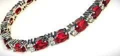 Beautiful 18 Kt White Gold Lab Simulated 16.5 Cttw Red Ruby Tennis Bracelet