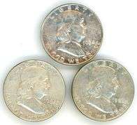 3 Different Silver Franklin Half Dollars: 1954-1963-D