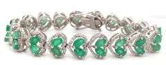 Amazing 10.90CTW Oval Faceted Emerald & 2.80CTW Diamond Heart Shaped Link Bracelet in 14K Yellow Gol