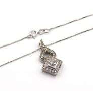 14kt White gold 0.40ctw princess cut and RBC invisible set diamond pendant on box chain