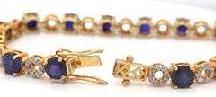 Adorable 18.00CTW Round Faceted Blue Sapphire & Diamond Bracelet in 14K Yellow Gold Over Sterling Si