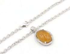 Darling Sterling Silver Feldspar and Colorless Sapphire Gemstone Pendant Necklace