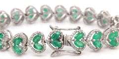 Amazing 10.90CTW Oval Faceted Emerald & 2.80CTW Diamond Heart Shaped Link Bracelet in 14K Yellow Gol