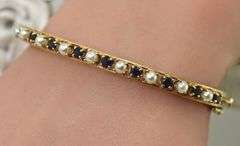 Vintage 14K Bangle with Sapphires and Pearls