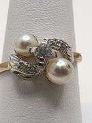 Antique 18K yellow gold vintage natural pearl and diamond ring size# 9