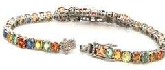 Darling Brand New European 19.09CTW Multi Colored Sapphires & Diamond Bracelet in 14K White Gold Ove