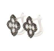New 1.35ctw White and Black Diamond Clover Frame Stud Earrings in 18K