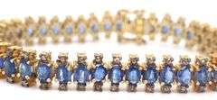 Breathtaking 10.74CTW Oval Faceted Kyanite & 2.50CTW Diamond Bracelet in 14K Yellow Gold Over Sterli
