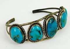 Early Navajo Sterling Chunky Turquoise Cuff Bracelet