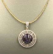 Stunning Massive 25.58CTS Round Cabochon-Cut Star Ruby & 3.40CTW White Sapphire Pendant on Adjustabl