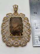 Massive 98.0ct Lemon-Cut Natural Quartz Pendant with Diamond Accents in Sterling Silver