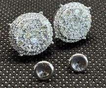 14K White Gold Round Brilliant Cut Diamond Cluster Earring