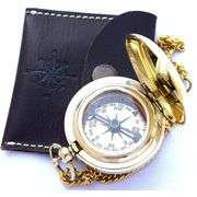 Handmade Brass Pocket Compass with Leather Case