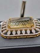 Massive 76.0ct Lemon-Cut Natural Quartz Pendant with Diamond Accents in Sterling Silver