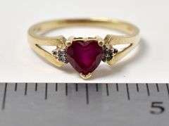 Loving 10K Yellow Gold Red Garnet and Diamond Ring