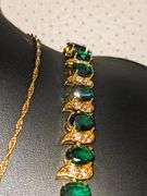 Stunning 18 Kt Yellow Gold Plate 4 Piece Lab Simulated Emerald Jewelry Set