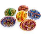 Set of 6 Hand-Painted Wooden Ukrainian Easter Eggs