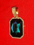 14 K Gold Plated Huge 62.5 Ct Simulated Emerald Diamond Pendant